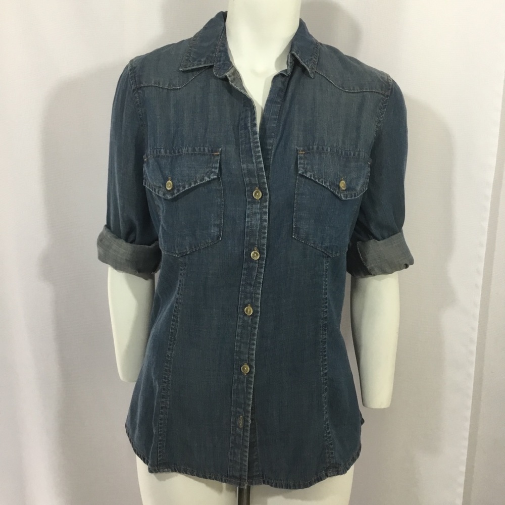 Anthropologie Denim Button-Down Shirt in Washed Blue